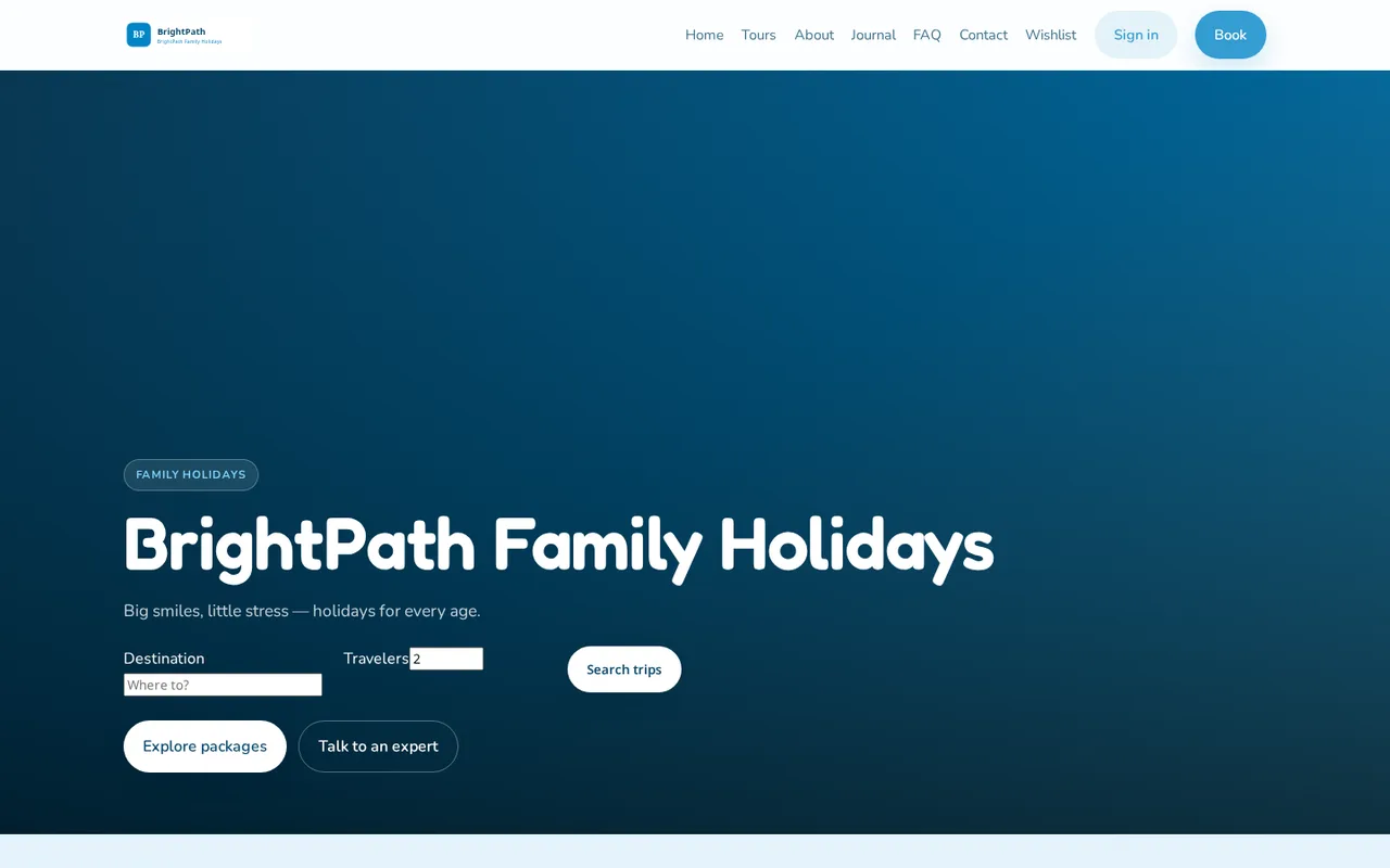 BrightPath Family Holidays live preview